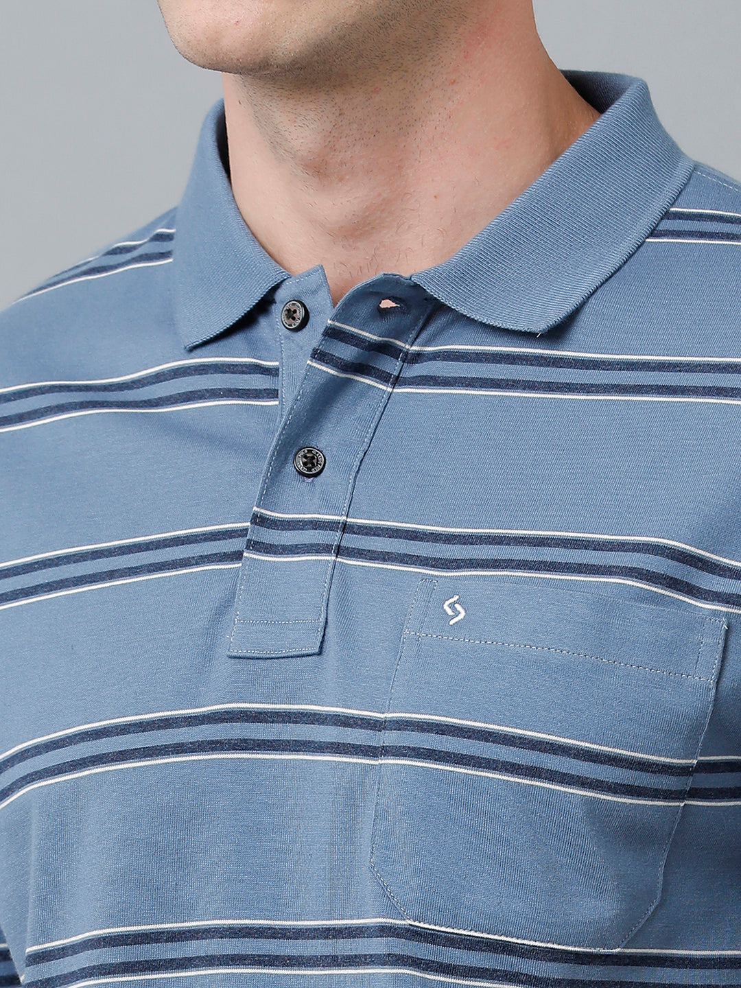 Classic Polo Men's Cotton Blend Half Sleeve Striped Authentic Fit Polo Neck Blue Color T-Shirt | Avon - 524 A