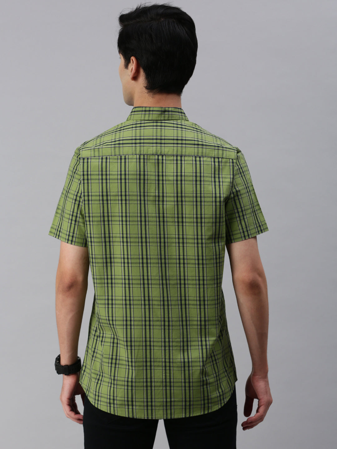 Classic Polo Men's Cotton Half Sleeve Checked Slim Fit Collar Neck Green Color Woven Shirt | So1-166 A