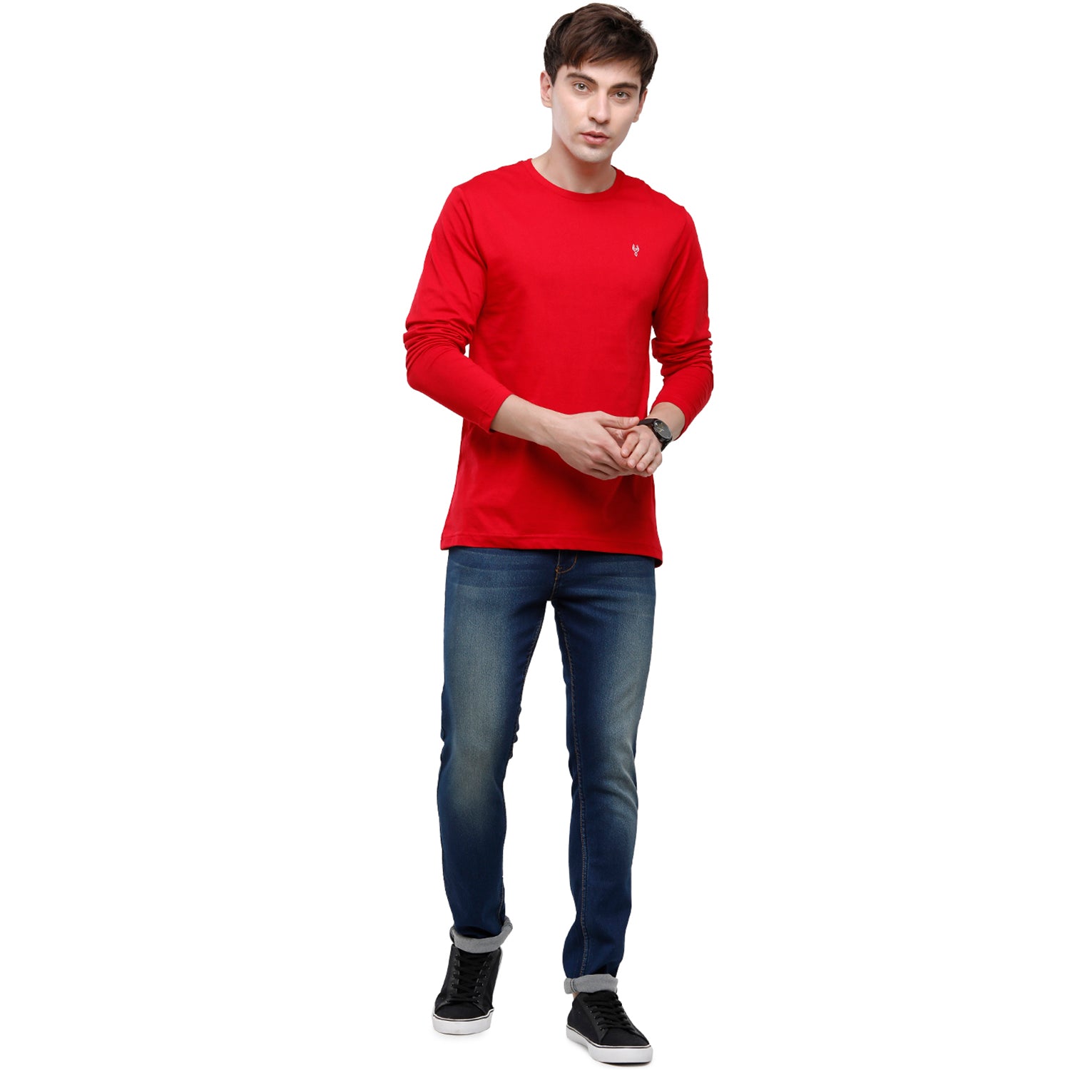 Classic polo Men's Red Single Jersey Crew Neck Full Sleeve Slim Fit T-Shirt - Comet 02 T-shirt Classic Polo 