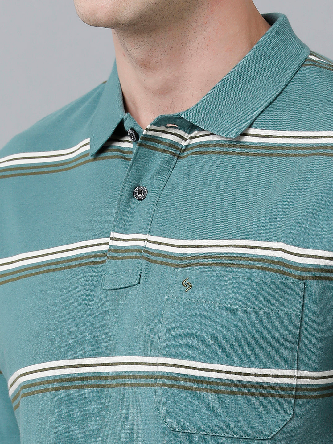 Classic Polo Men's Cotton Blend Half Sleeve Striped Authentic Fit Polo Neck Teal Grey Color T-Shirt | Avon - 527 A