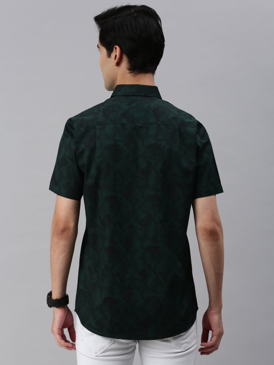 Classic Polo Men's Cotton Half Sleeve Printed Slim Fit Collar Neck Navy Color Woven Shirt | So1-11 A