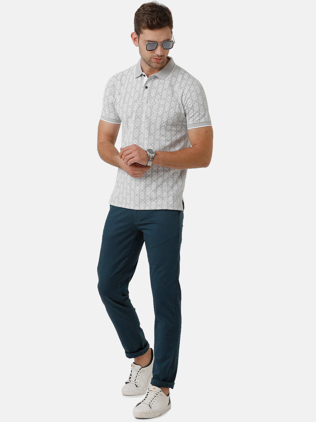 Classic Polo Mens Cotton Half Sleeve Printed Slim Fit Polo Neck Grey Color T-Shirt | Beau 171 B