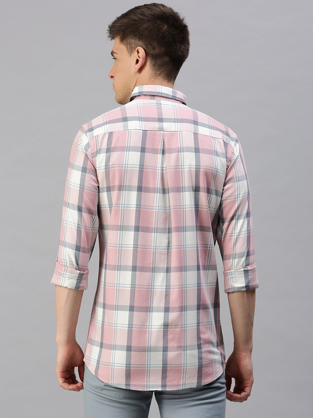 Classic Polo Men's Cotton Full Sleeve Checked Slim Fit Polo Neck Pink Color Woven Shirt | So1-98 A