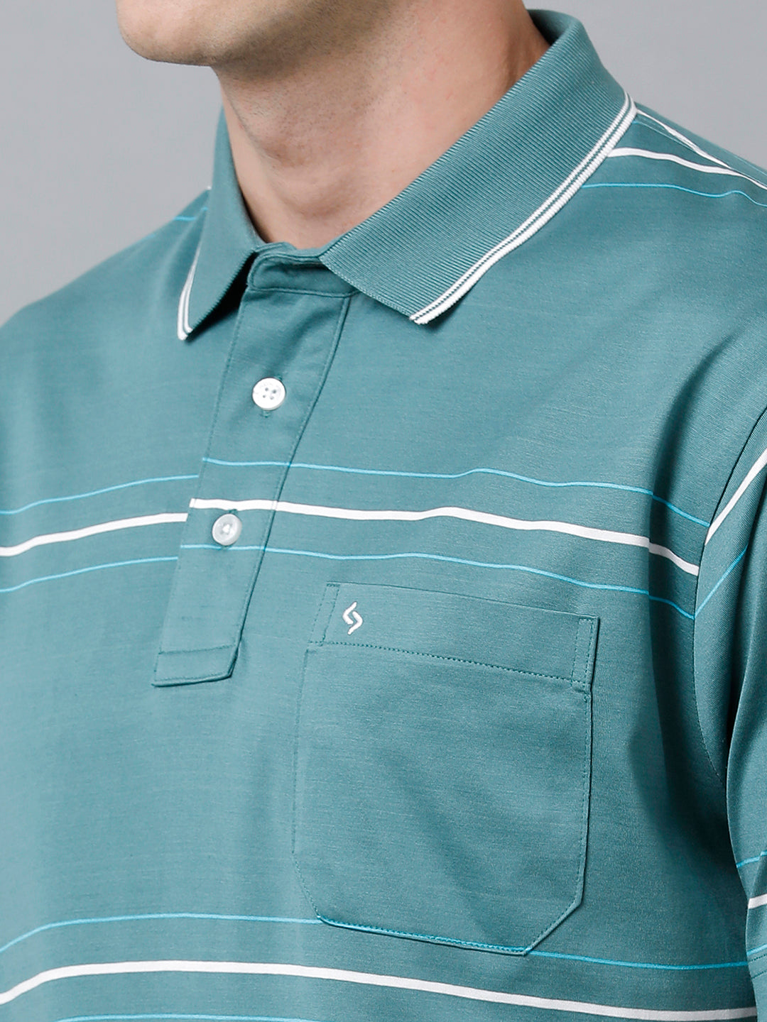 Classic Polo Men's Cotton Half Sleeve Striped Authentic Fit Polo Neck Green Color T-Shirt | Ultimo - 319 A