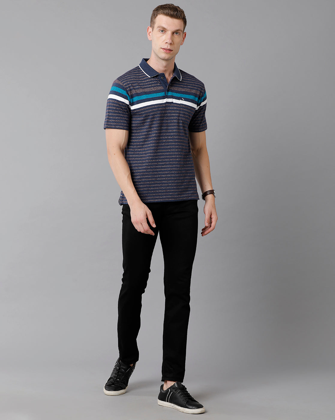 Classic Polo Men's Cotton Blend Striped Authentic Fit Multicolor T-Shirt | Mel - 218 A
