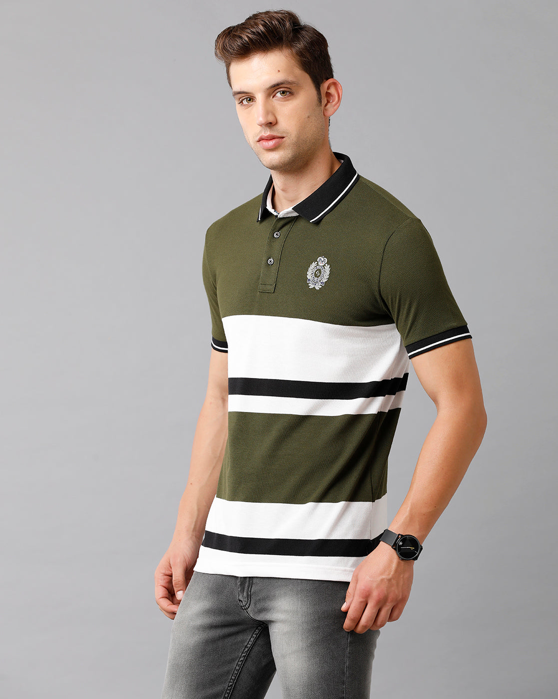 Classic Polo Mens Cotton Blend Striped Half Sleeve Slim Fit Polo Neck Multicolor T-Shirt | Vta 204 A