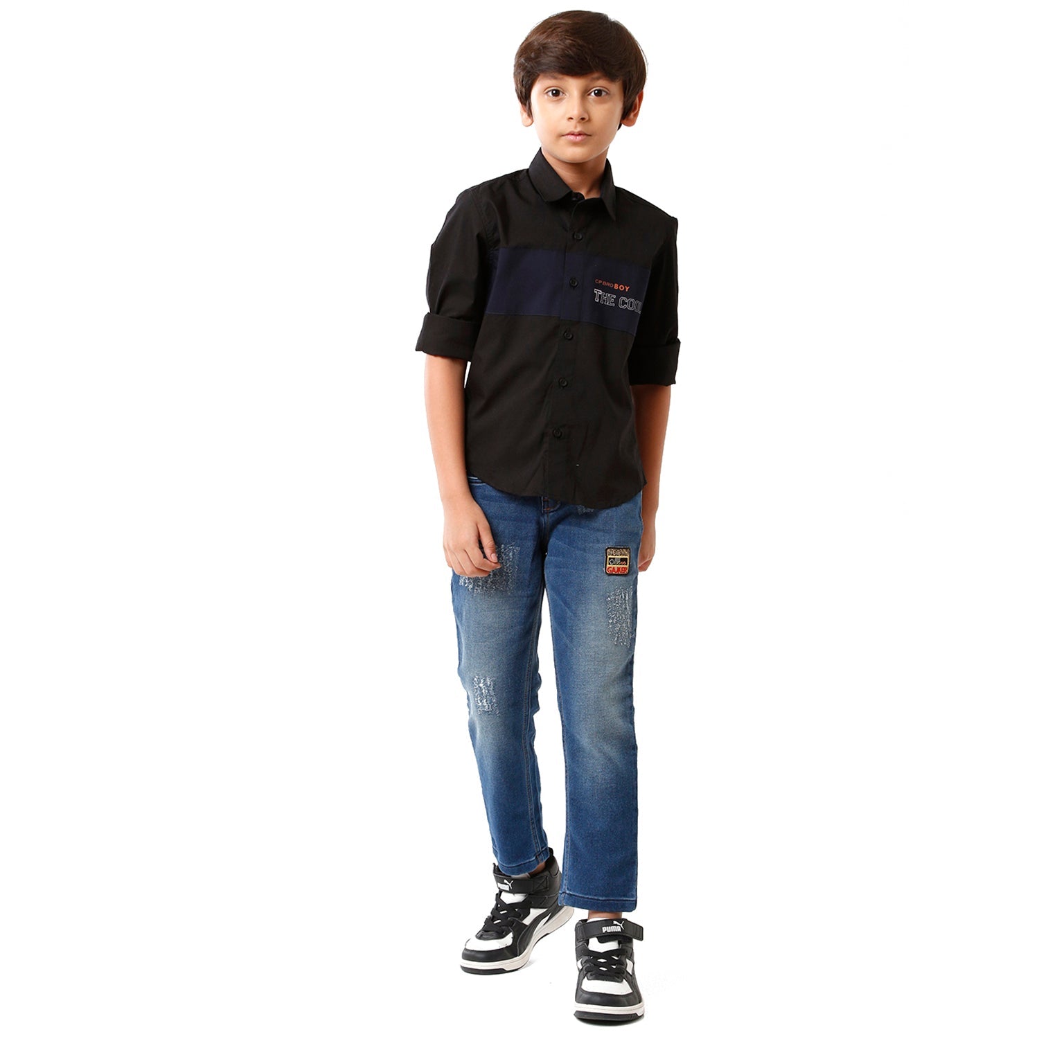 Classic Polo Bro Boys Color Block Full Sleeve Slim Fit Black Color Shirt - BBSH S2 39 K Shirts Classic Polo 
