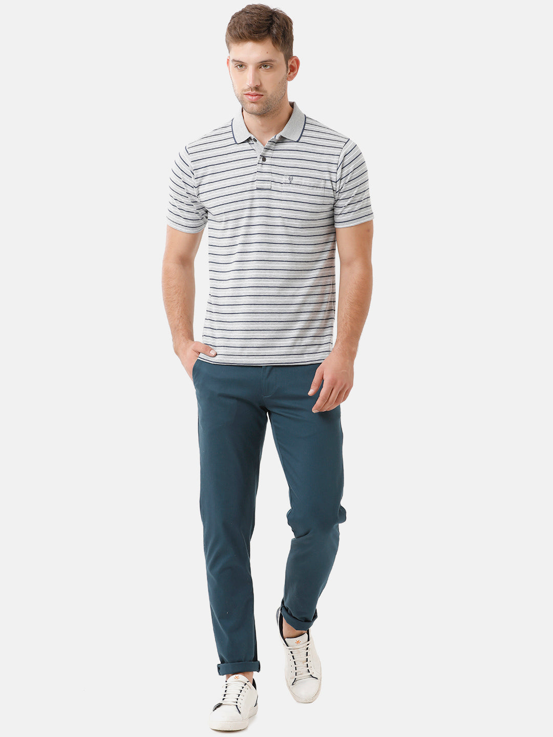 Classic Polo Mens Cotton Striped Half Sleeve Authentic Fit Polo Neck Grey Color T-Shirt | F.Flash 04