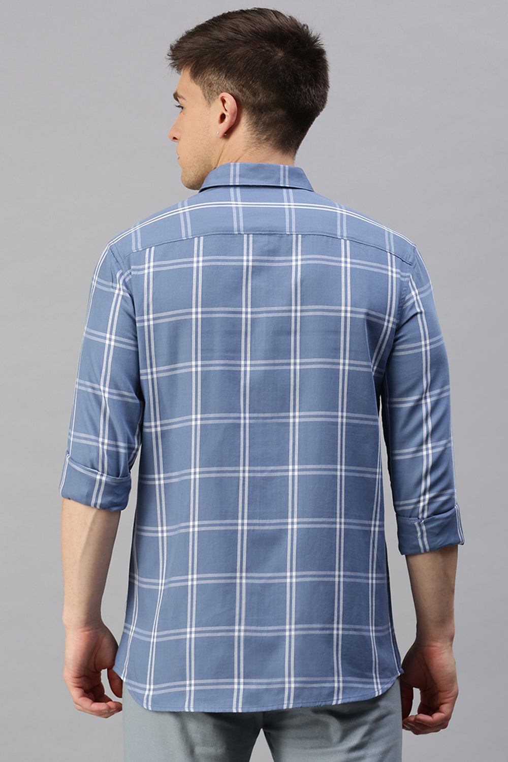 Classic Polo Men's Cotton Full Sleeve Checked Slim Fit Polo Neck Blue Color Woven Shirt | So1-122 A