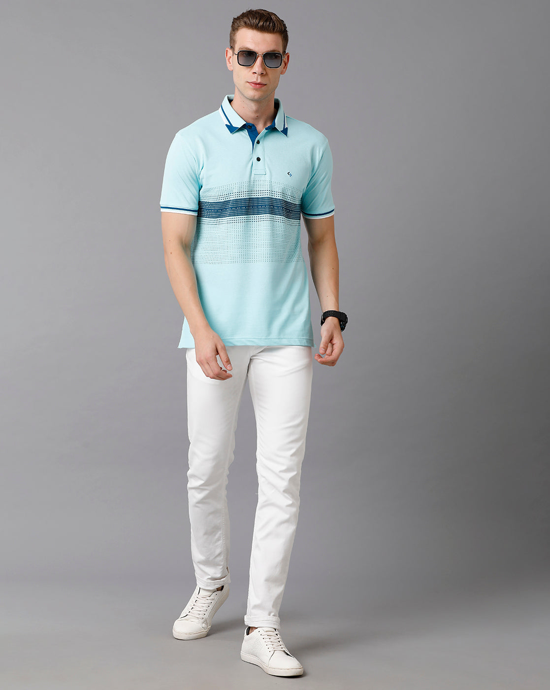 Classic Polo Men's Cotton Printed Slim Fit Turquoise T-Shirt | Prm - 707 B