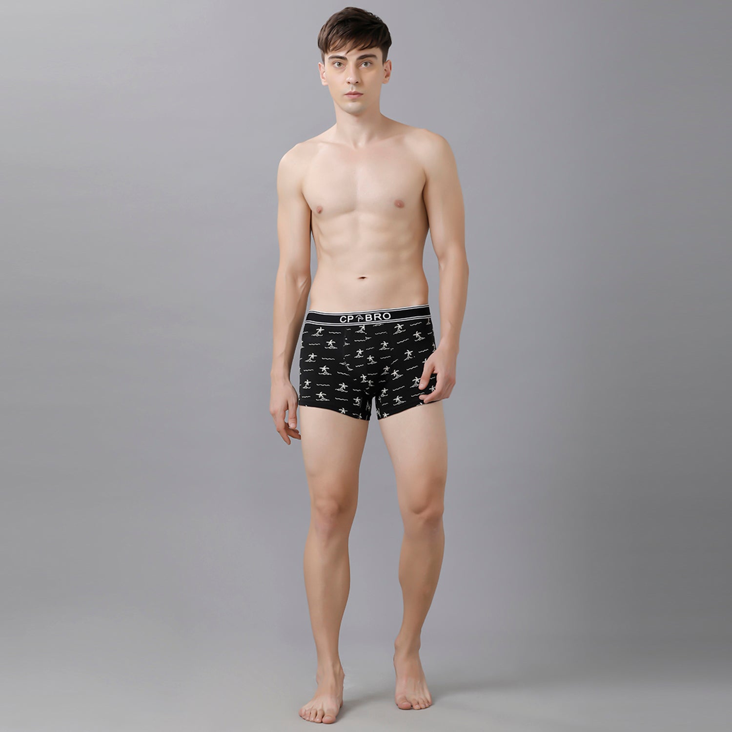 CP BRO Men's Printed Trunks with Exposed Waistband - Black Print