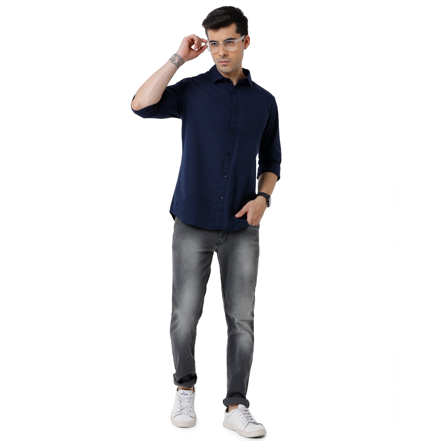 Classic Polo Mens Solid Slim Fit Full Sleeve Navy Blue Color Shirt - SN1-111 E Shirts Classic Polo 