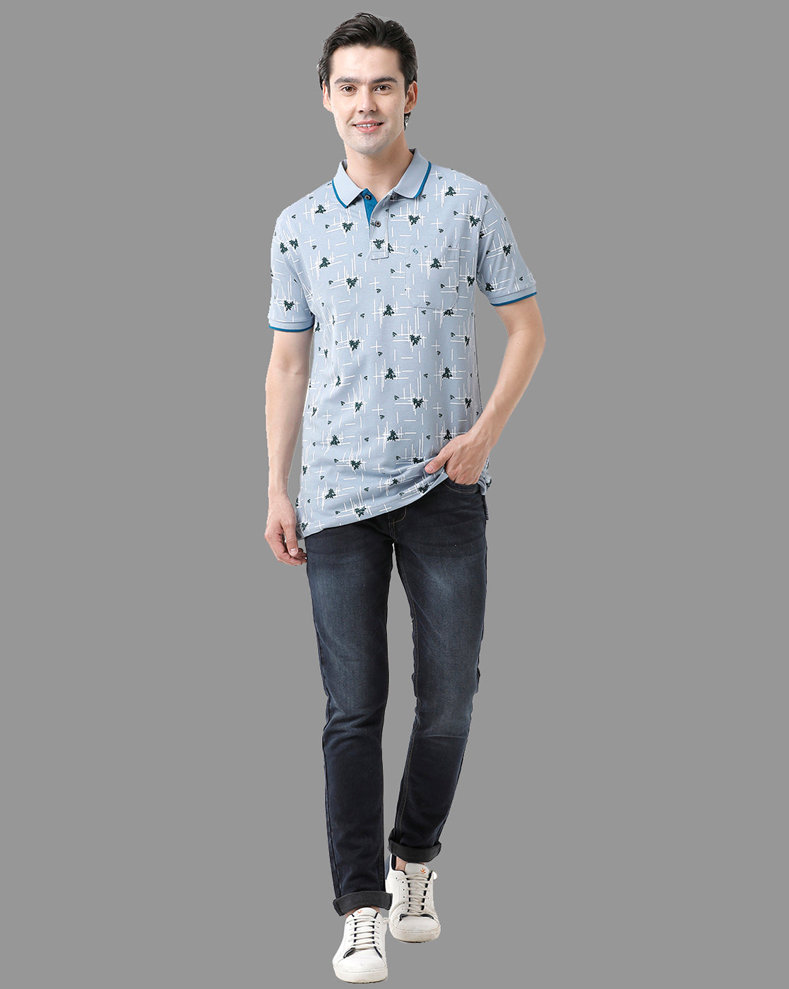 Classic Polo Men's Cotton Half Sleeve Printed Slim Fit Polo Neck Light Blue Color T-Shirt | HS-BEAU - 01 A