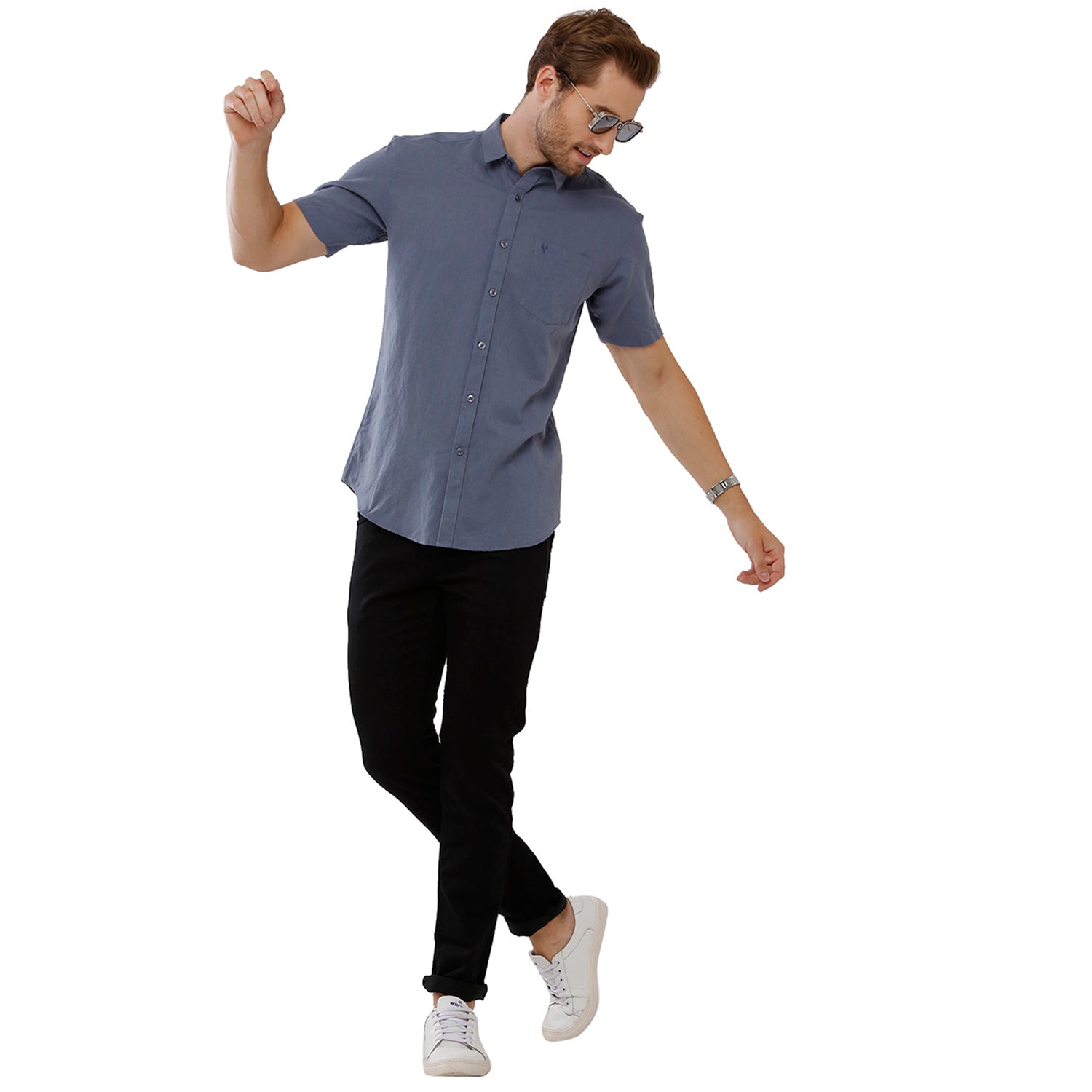 Classic Polo Mens 100% Cotton Solid Milono Fit Grey Color Woven Shirt - Mica Grey Shirts Classic Polo 