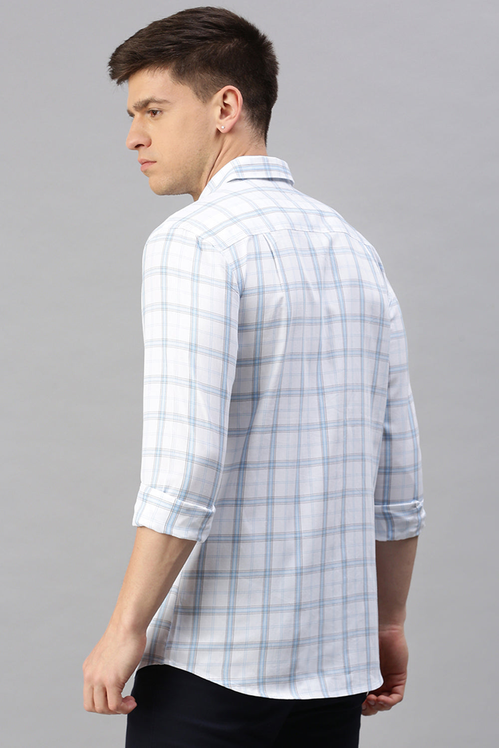 Classic Polo Men's Cotton Full Sleeve Checked Slim Fit Polo Neck White Color Woven Shirt | So1-95 A