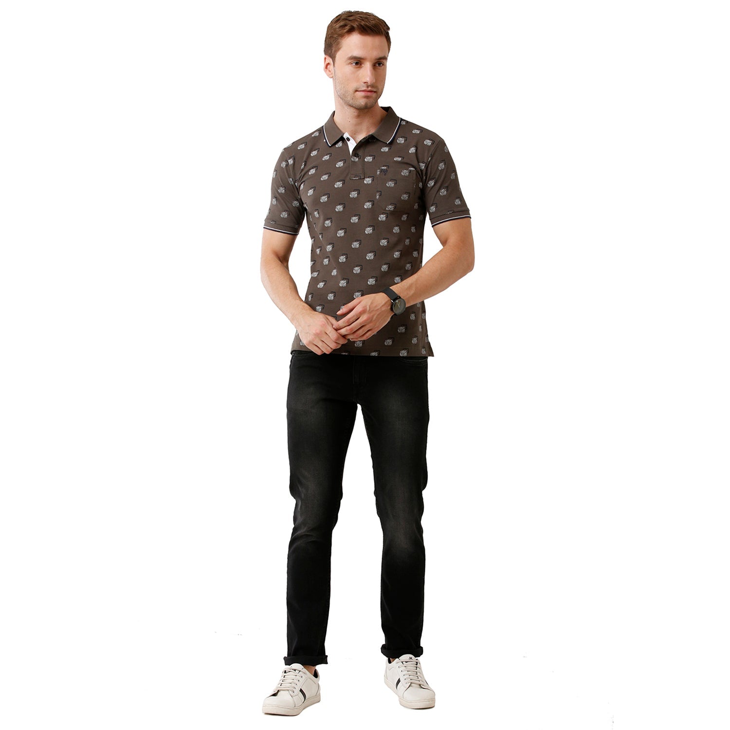 Classic Polo Mens Printed Half Sleeve Slim Fit Grey Color Polo T-Shirt - Beau 170 B T-shirt Classic Polo 