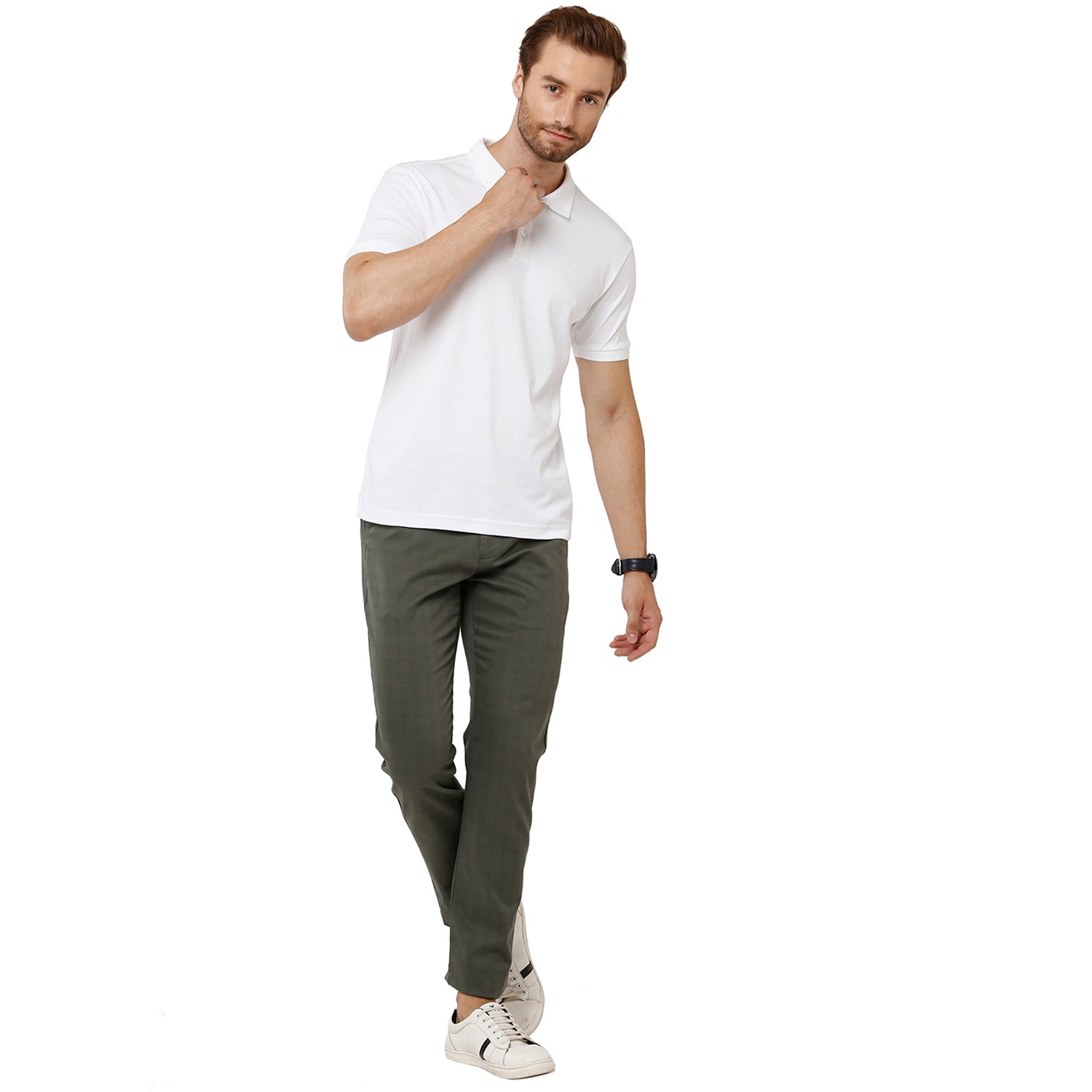 Classic Polo Mens 100% Cotton Checked Moderate Fit Grey Color Trousers - TN1-05 A-GRE classic polo trousers Classic Polo 