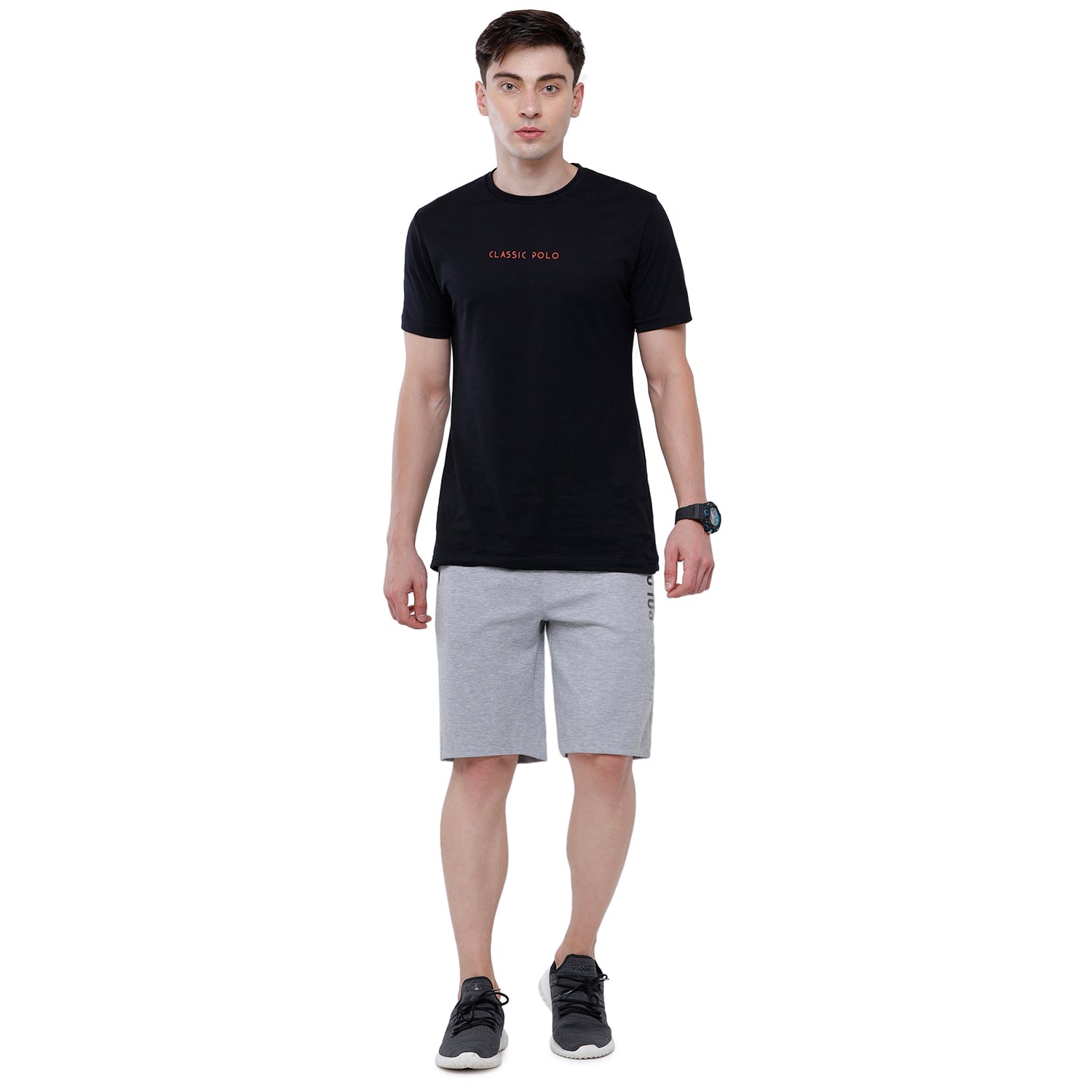 Classic Polo Men's Grey Melange Printed Slim Fit Sporty Shorts - Cielo - 02 B Shorts Classic Polo 