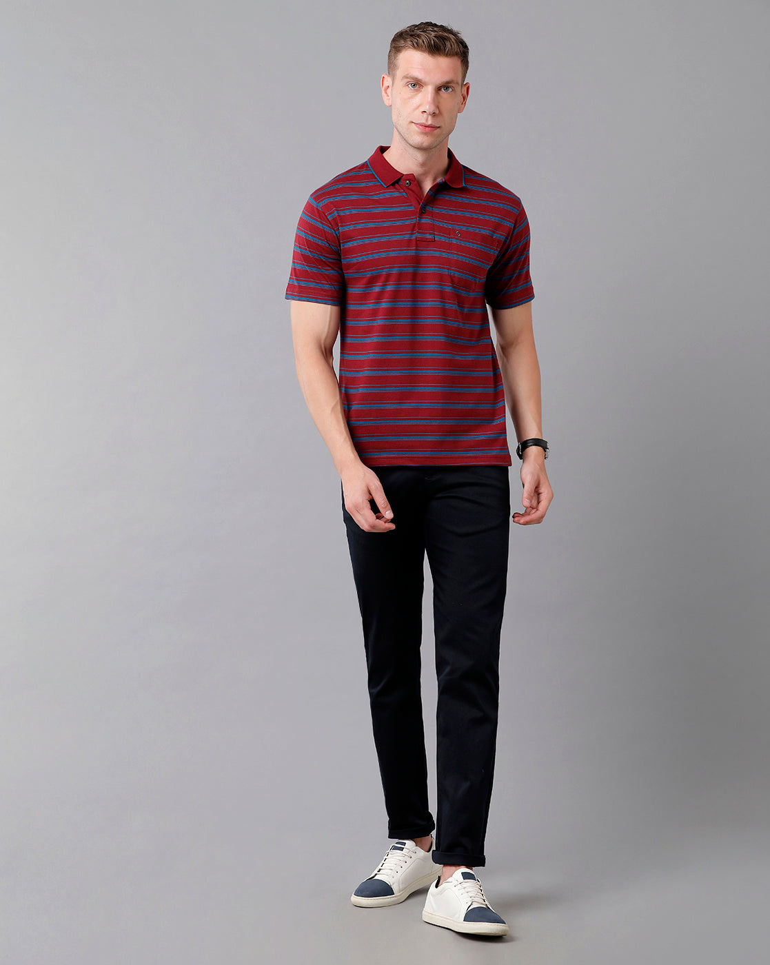 Classic Polo Men's Cotton Striped Half Sleeve Regular Fit Polo Neck Maroon Color T-Shirt | Feeders - 209 A