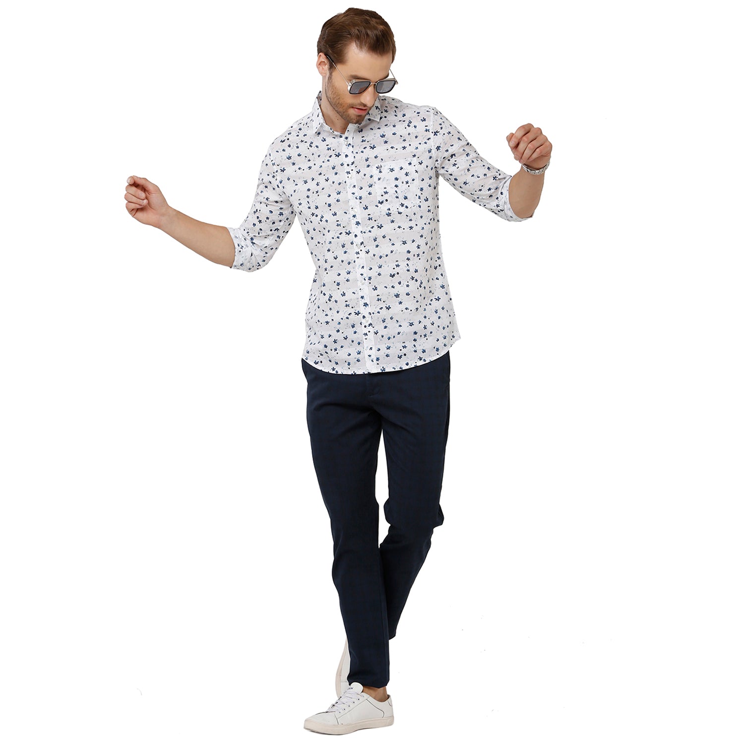 Classic Polo Mens 100% Cotton Full Sleeve Printed Slim Fit White Color Woven Shirt -SN1-86 B Shirts Classic Polo 