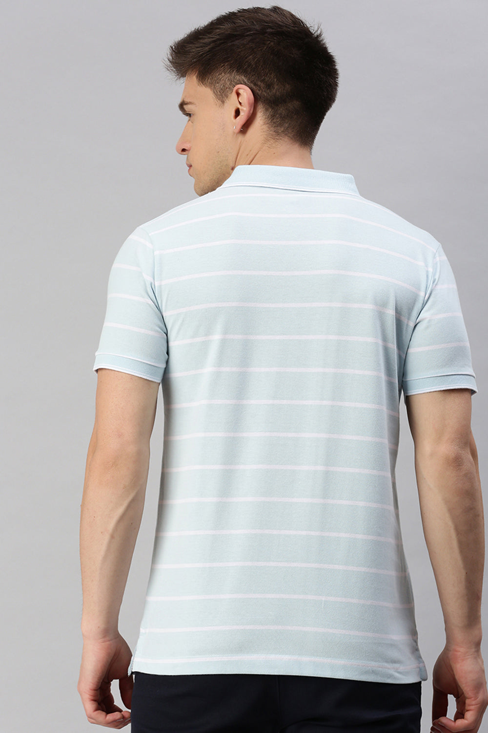 Classic Polo Men's Cotton Half Sleeve Striped Slim Fit Polo Neck Light Blue Color T-Shirt | Cpeg - 291 A