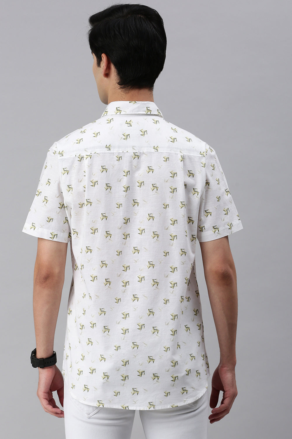 Classic Polo Men's Cotton Half Sleeve Printed Slim Fit Polo Neck White Color Woven Shirt | So1-15 B