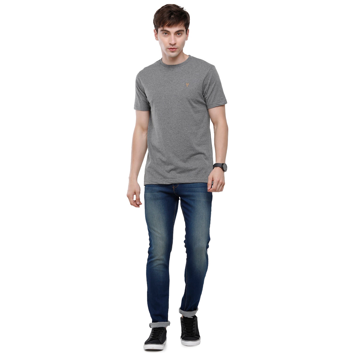 Classic Polo Men's Solid Single Jersey Grey Half Sleeve Slim Fit T-Shirt - Kore-12 T-shirt Classic Polo 