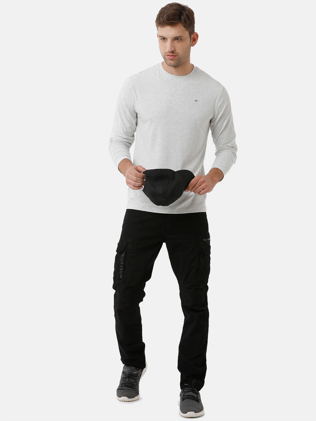 Classic Polo Mens Cotton Full Sleeve Solid Slim Fit Round Neck Light Grey Color T-Shirt | Verno 303 A