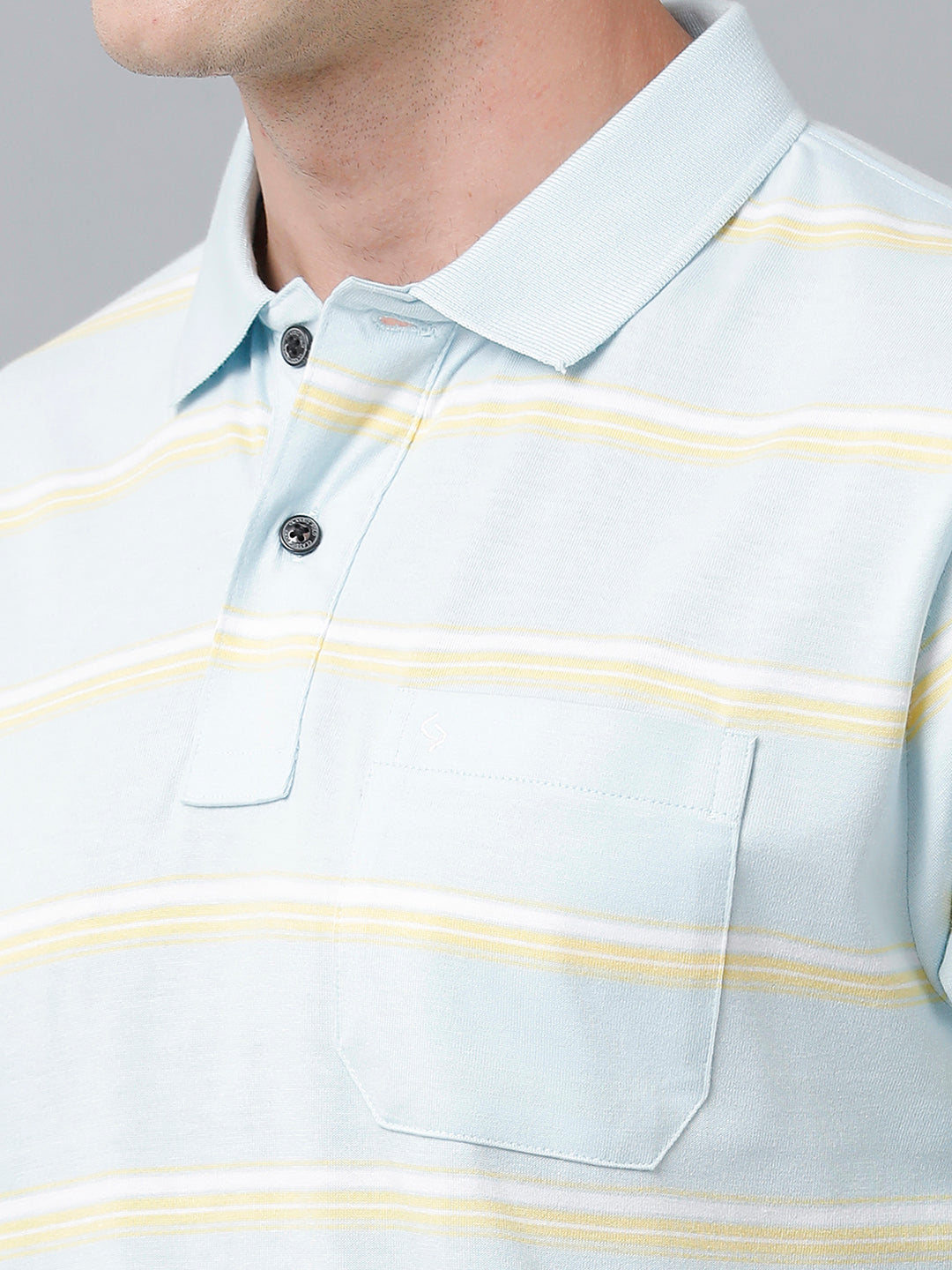 Classic Polo Men's Cotton Blend Half Sleeve Striped Authentic Fit Polo Neck Light Blue Color T-Shirt | Avon - 514 B