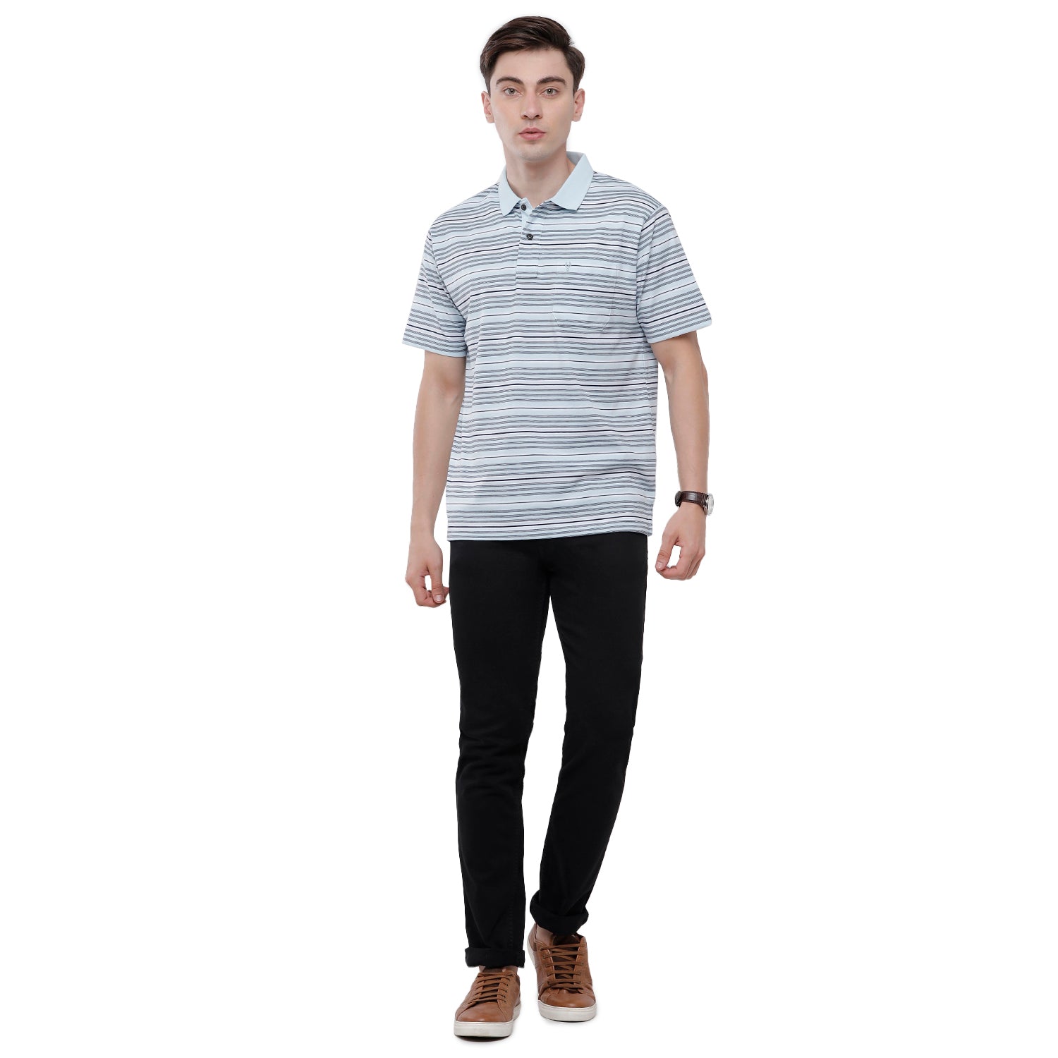 Classic Polo Mens Stripes Half Sleeve Authentic Fit T-Shirt (AVON - 473 A AF P) T-shirt Classic Polo 