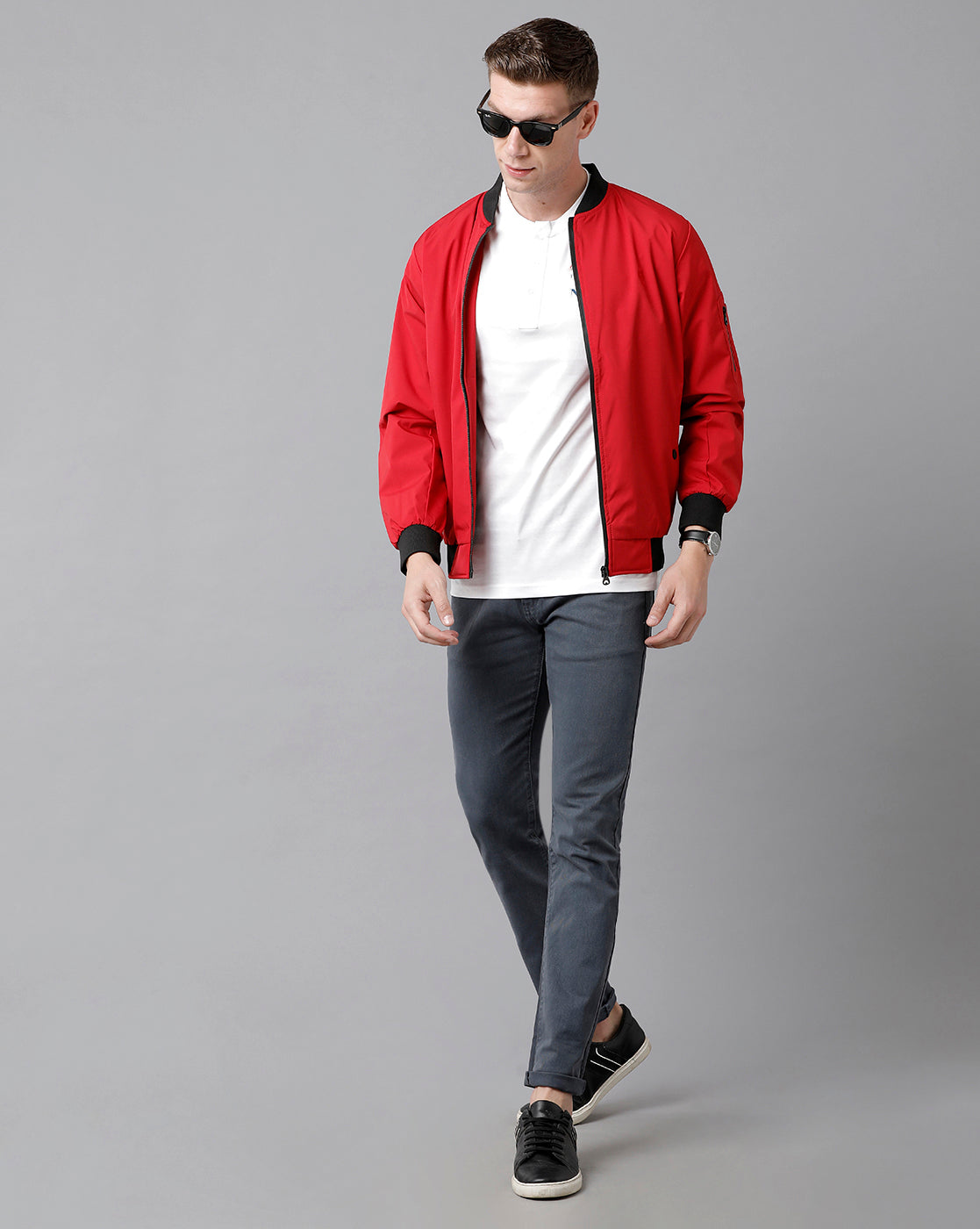 Classic Polo Men's Cotton Solid Full Sleeve Slim Fit Round Neck Red Color Jackets | Cpj 21 Fs 438