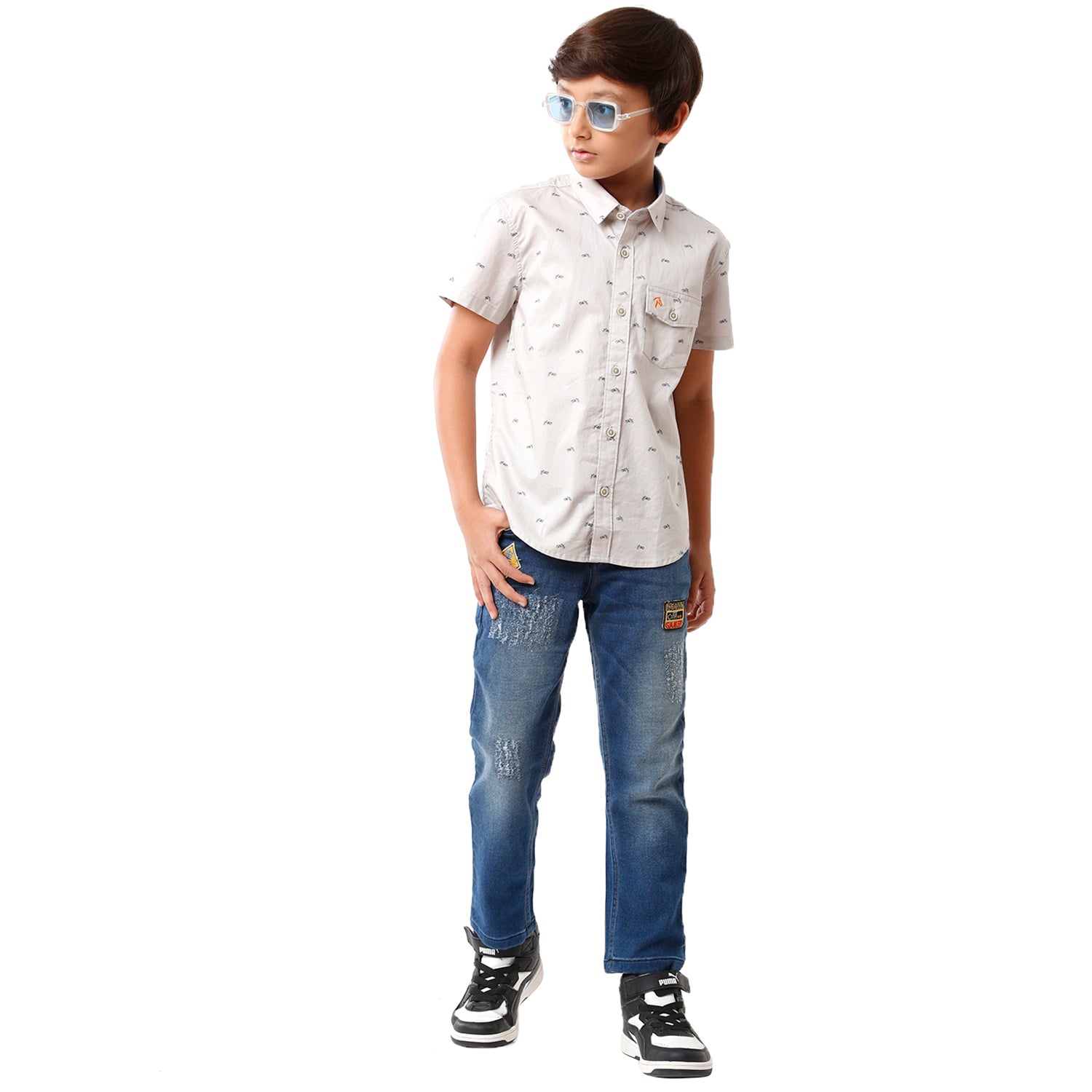 Classic Polo Bro Boys Printed Half Sleeve Slim Fit Light Grey Color Shirt - BBSH S2 29 A Shirts Classic Polo 