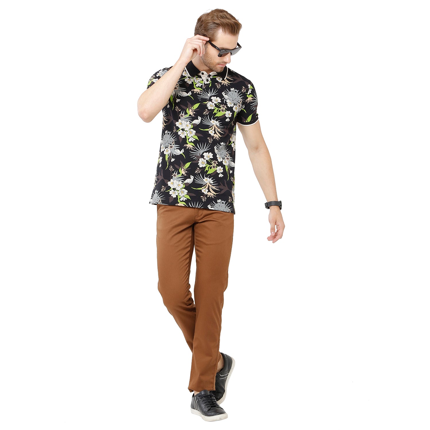 Classic Polo Bro Mens 100% Cotton Printed Half Sleeve Slim Fit Polo Neck Multicolor T-Shirt (BRP - 327 A SF P) Classic Polo 