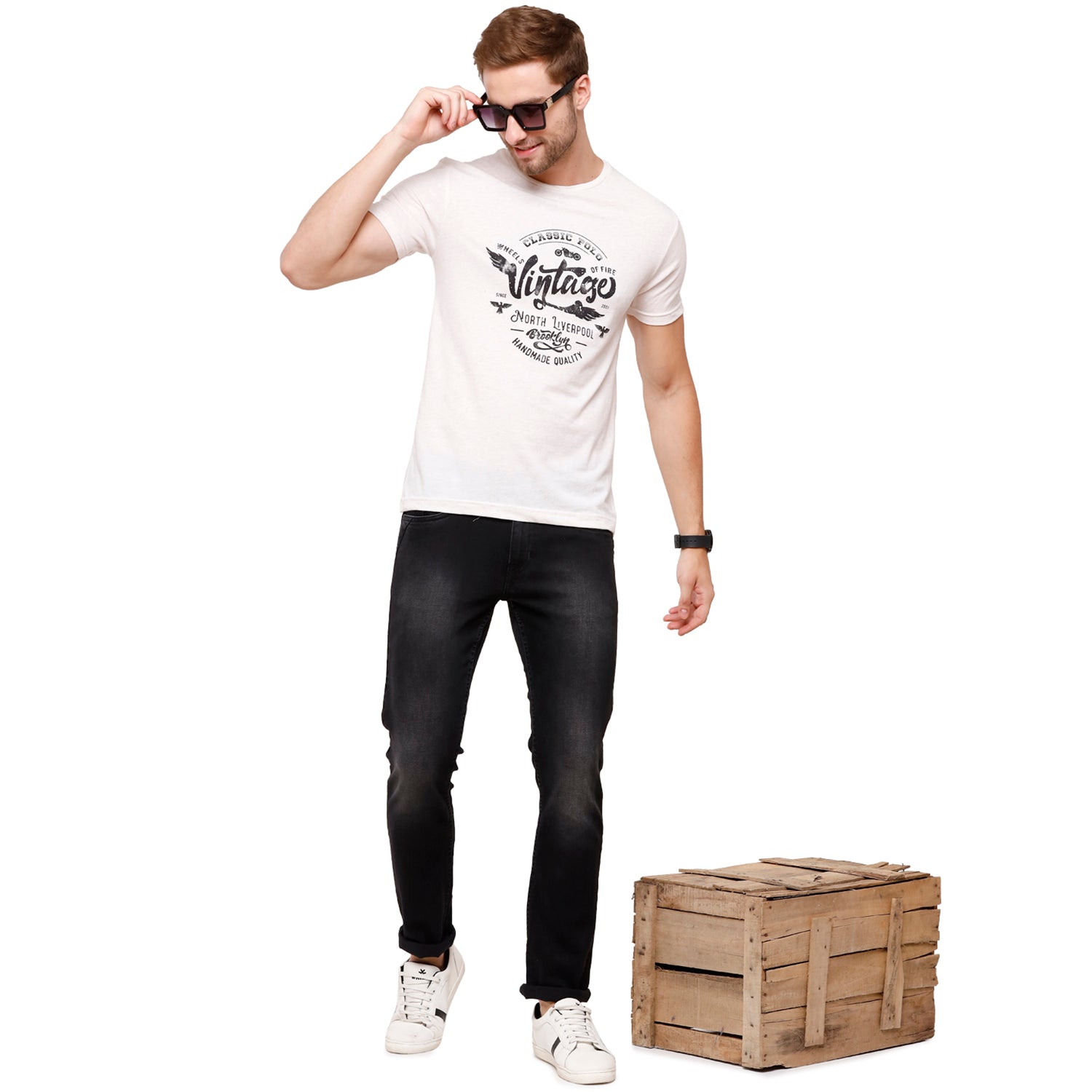 Classic Polo Mens Chest Print Half Sleeve Slim Fit Crew Neck T-Shirt (FLASH-RN-109 SF C) Classic Polo 