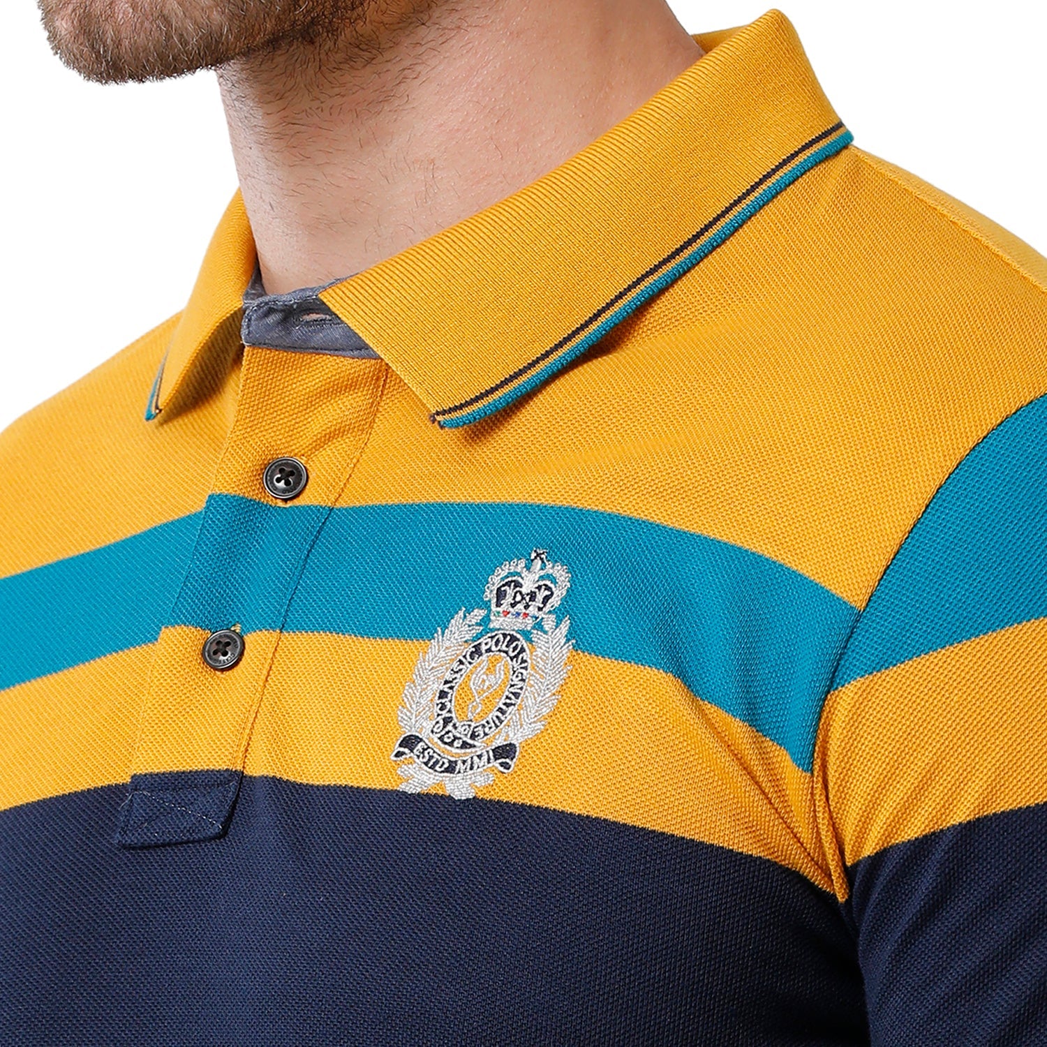 Men's Multi Color Half Sleeve Polo Neck Striped T Shirt - VTA - 187 B SF P T-shirt Classic Polo 