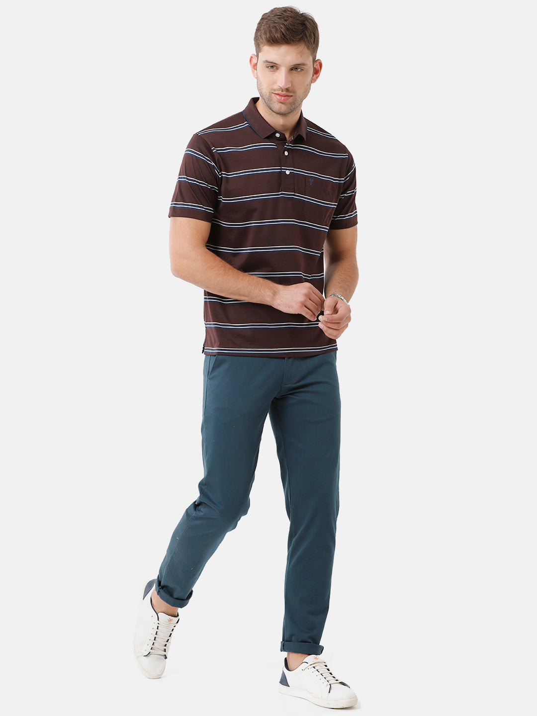 Classic Polo Mens Cotton Half Sleeve Striped Authentic Fit Polo Neck Brown Color T-Shirt | Ultimo 277 A