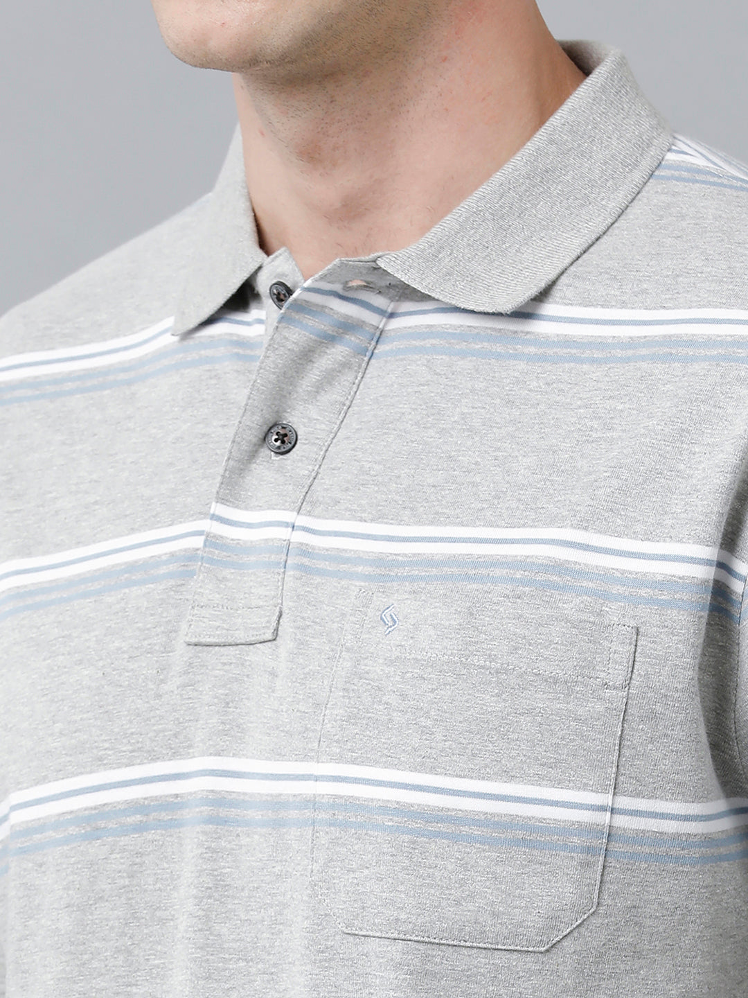 Classic Polo Men's Cotton Blend Half Sleeve Striped Authentic Fit Polo Neck Light Grey Color T-Shirt | Avon - 527 B
