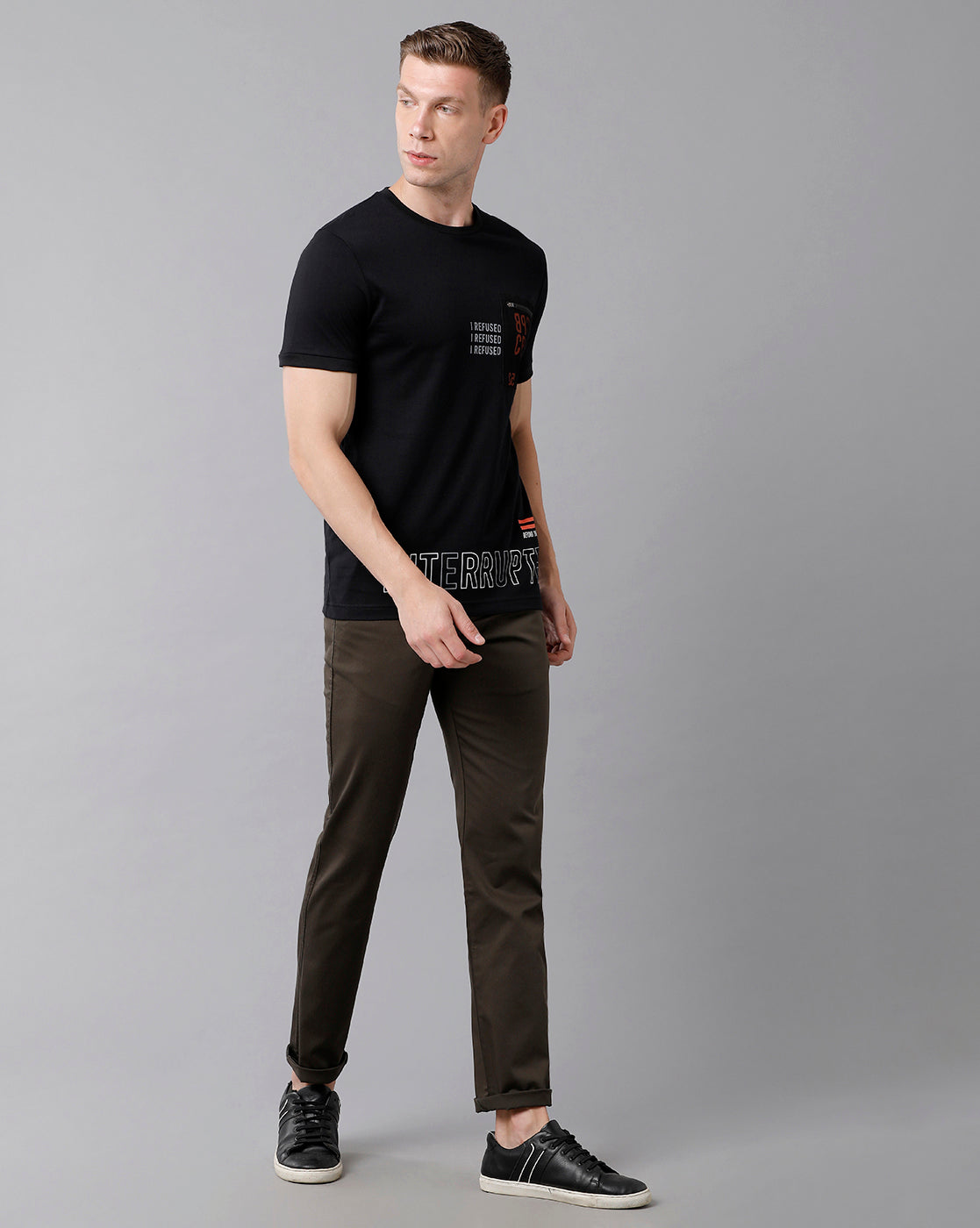 CP BRO Men's Cotton Printed Half Sleeve Slim Fit Round Neck Black Color T-Shirt | Brcn - 488 A