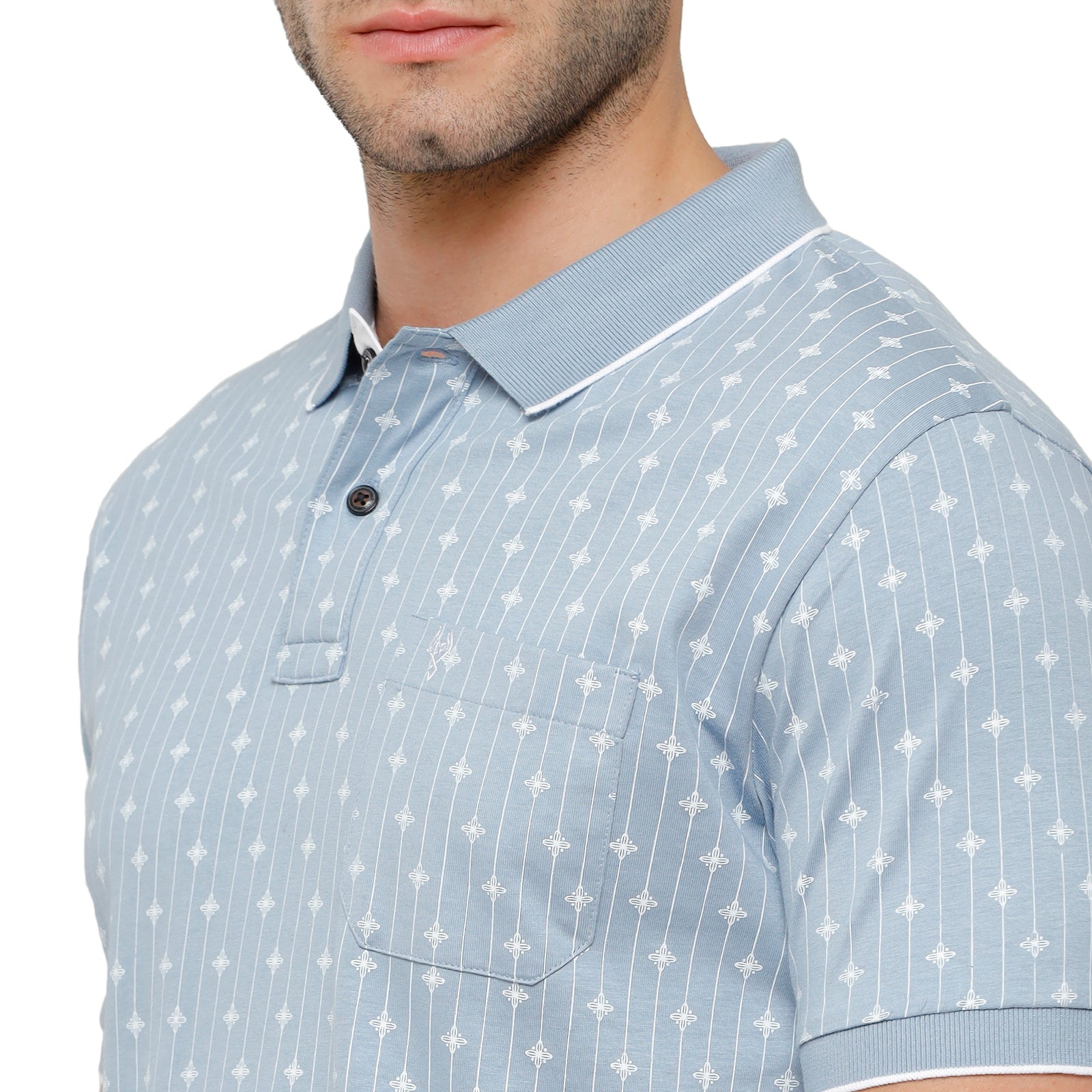 Classic Polo Mens Printed Slim Fit Polo Neck Sky Blue Colour T-Shirt - Bello 163B T-shirt Classic Polo 