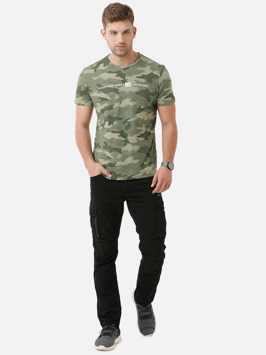 CP BRO Men's Cotton Printed Half Sleeve Slim Fit Round Neck Multicolor T-Shirt | Brcn 502