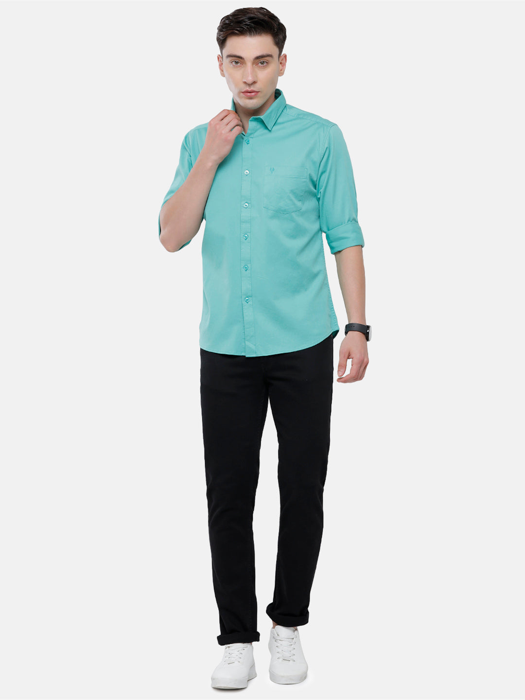 Classic Polo Men's Cotton Light Green Solid Full Sleeve Shirt - Zeus Green