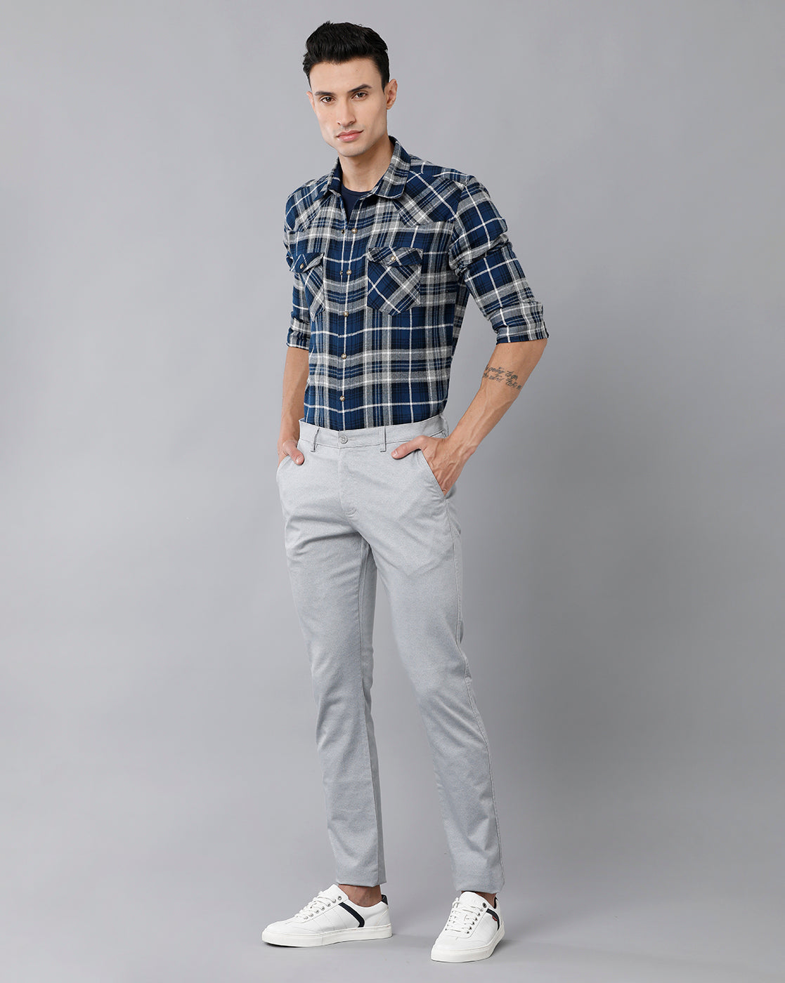 Classic Polo Men's 100% Cotton Moderate Fit Solid Ash Color Trouser | TO1-37 A-ASH