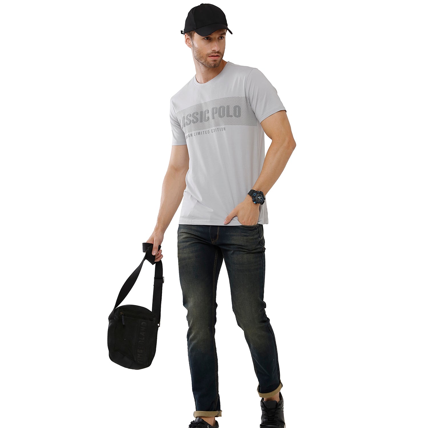 Classic Polo Mens Chest Print Slim Fit Light Green Color Crew Neck T-Shirt -Baleno - 408 B T-shirt Classic Polo 