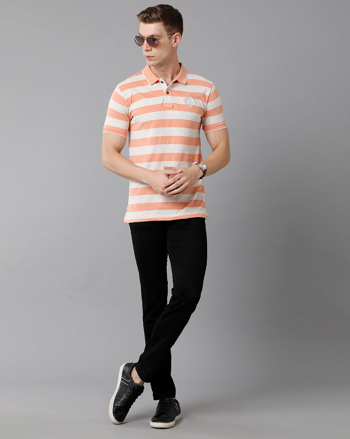 Classic Polo Men's Cotton Striped Half Sleeve Slim Fit Polo Neck Multicolor T-Shirt | HS-CPEG - 01 A