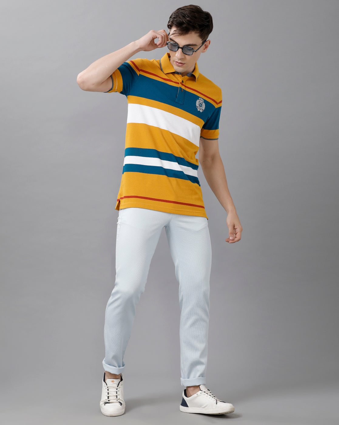 Classic Polo Mens Cotton Blend Striped Half Sleeve Slim Fit Polo Neck Multicolor T-Shirt | Vta 203 A