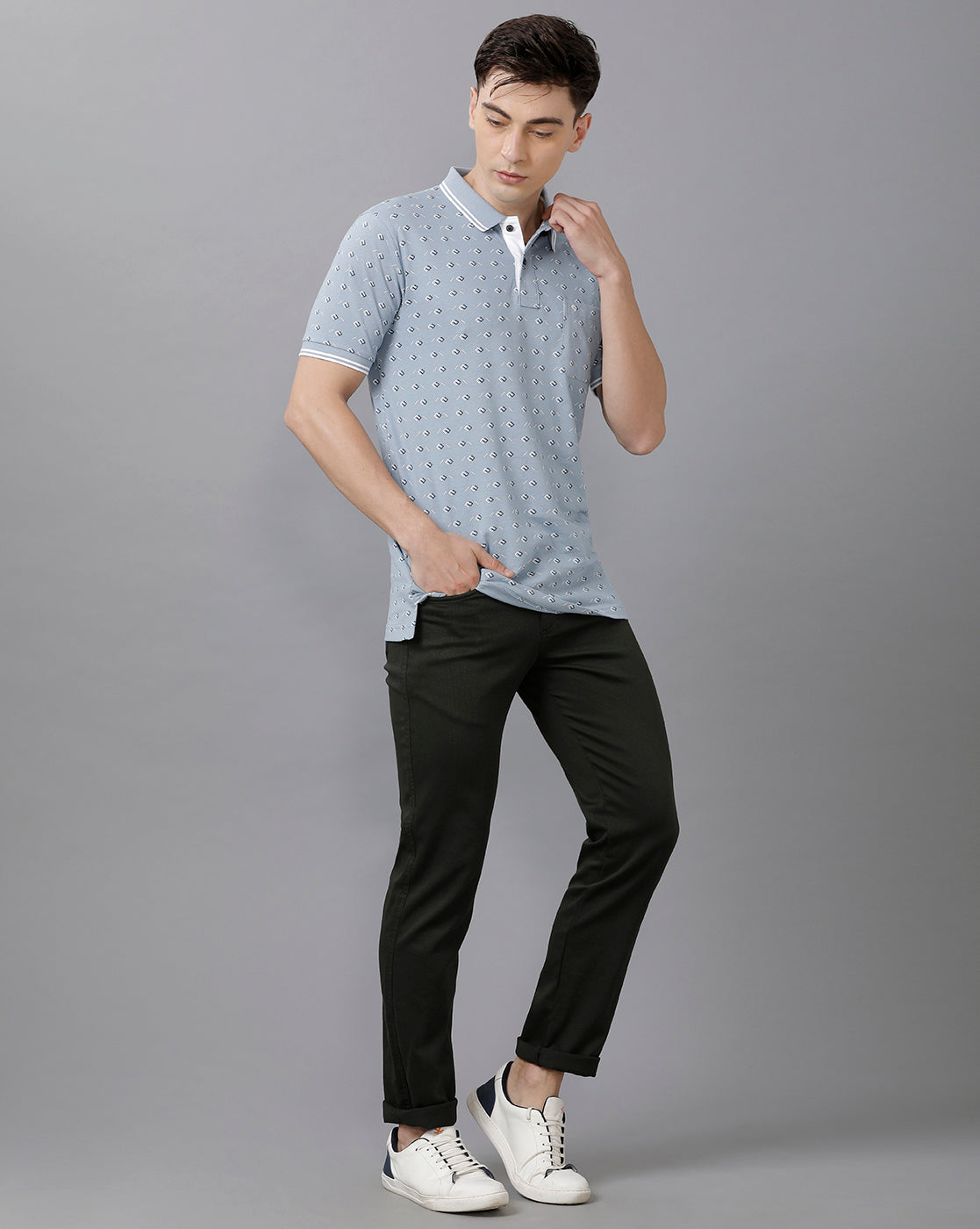 Classic Polo Mens Cotton Printed Half Sleeve Slim Fit Polo Neck Blue Color T-Shirt | Beau 183 B