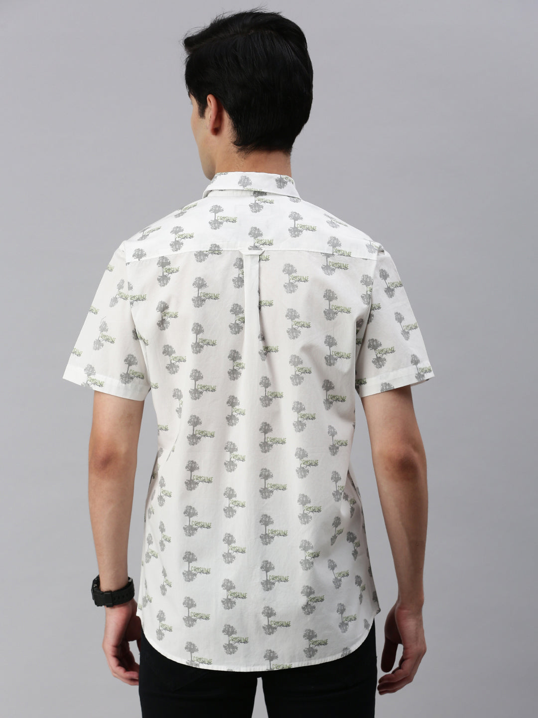 Classic Polo Men's Cotton Half Sleeve Printed Slim Fit Collar Neck White Color Woven Shirt | So1-146 A