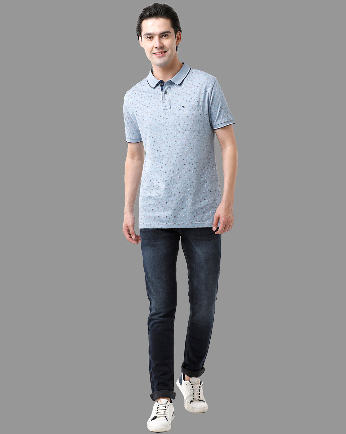 Classic Polo Mens Cotton Half Sleeve Printed Slim Fit Polo Neck Light Blue Color T-Shirt | Bello - 178 B