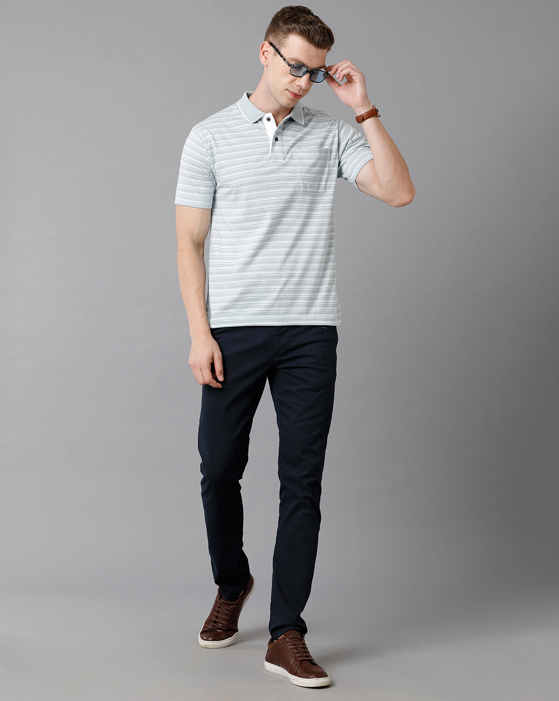 Classic Polo Men's Cotton Striped Authentic Fit Sky Blue T-Shirt | Feeders - 201 A