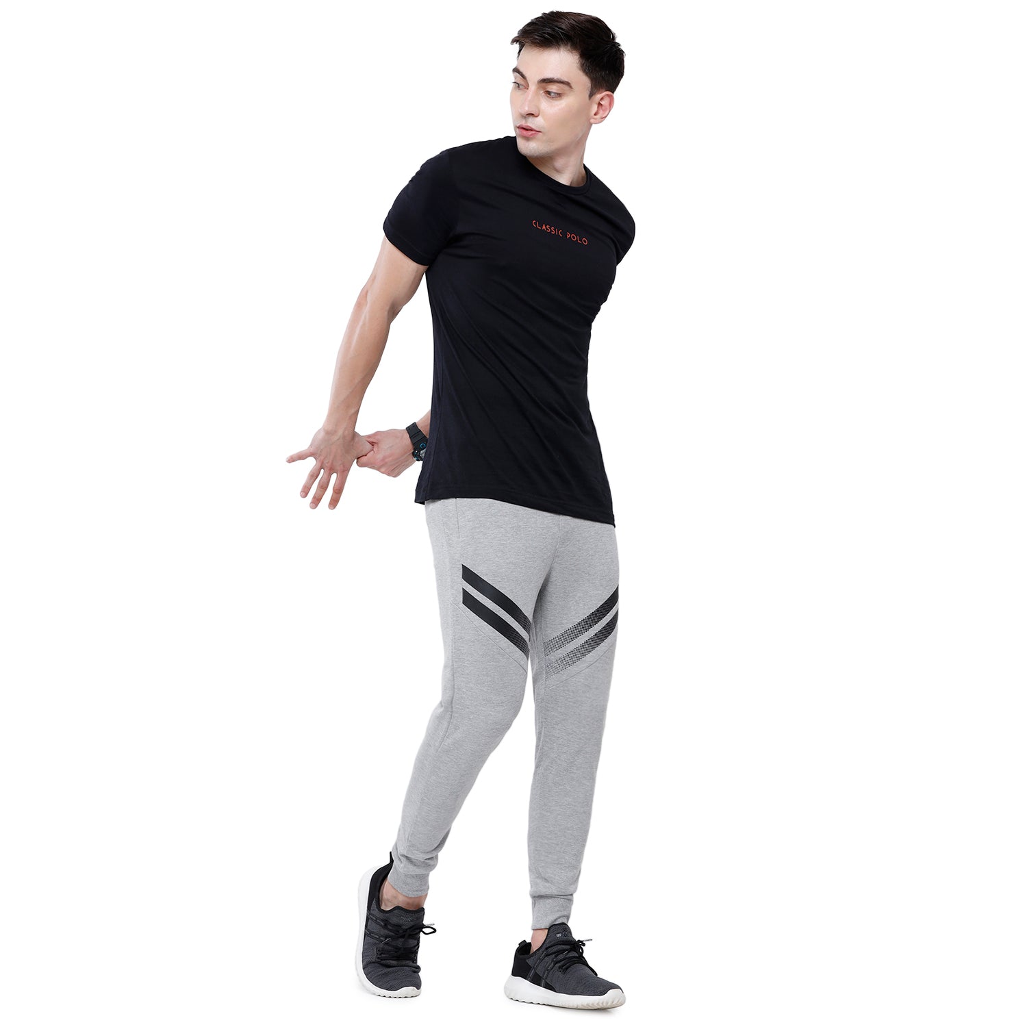 Classic Polo Men's Grey Printed Melange Slim Fit Trendy Jogger Pant - Gioz-06 B Classic Polo 